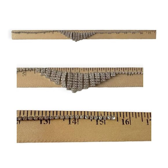 1950s Vintage‎ Clear Rhinestone Fan Necklace - Picture 10 of 11